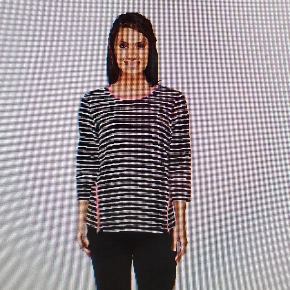 DENIM & CO. ACTIVE 3/4 SLEEVE STRIPED TOP M
